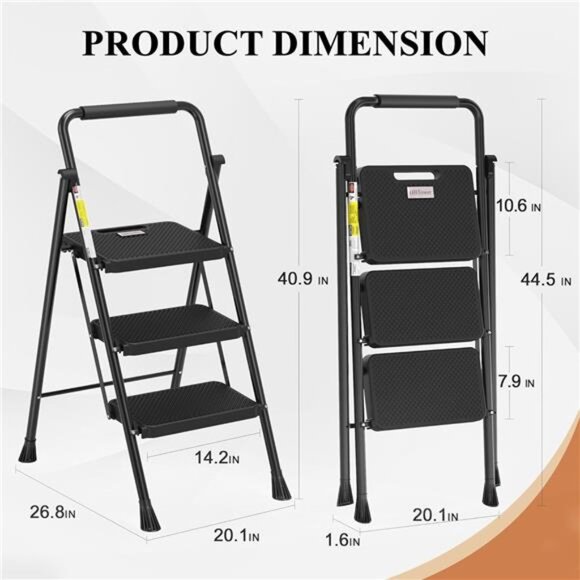 Step Ladder, Folding Step Stool with Wide Anti-Slip Pedal, Sturdy Steel Ladder - Picture 5 of 7